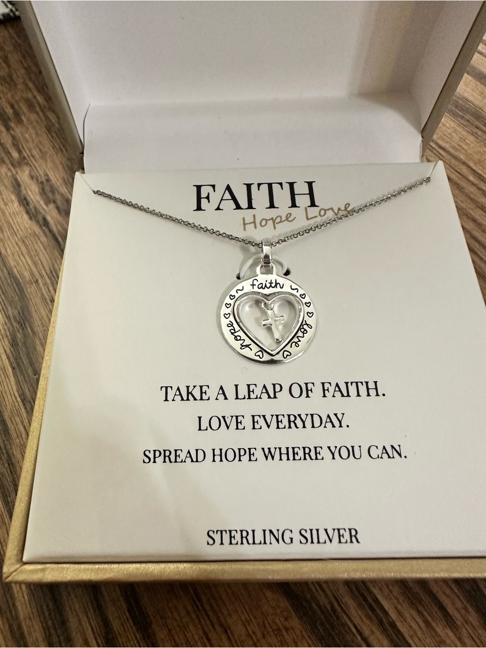 New Footnotes Sterling Silver 'Faith' Heart Pendant Necklace - Silver - Picture 2 of 4